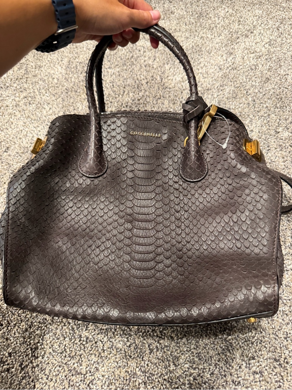 coccinelle Snakeskin-embossed leather shoulder bag EUC - Picture 4 of 8